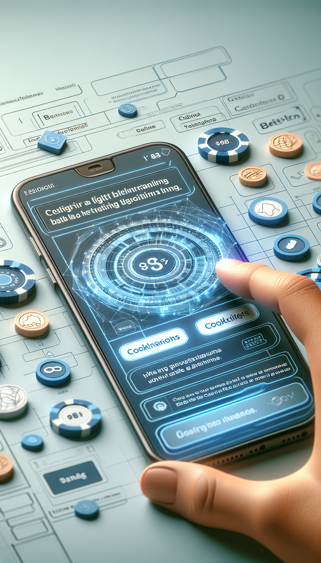 Smartphone con Doradobet y notificación de cookies visible